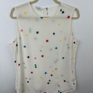 *SOLD* Equipment Sleeveless 100% Silk Shell, Colorful Stars Pattern